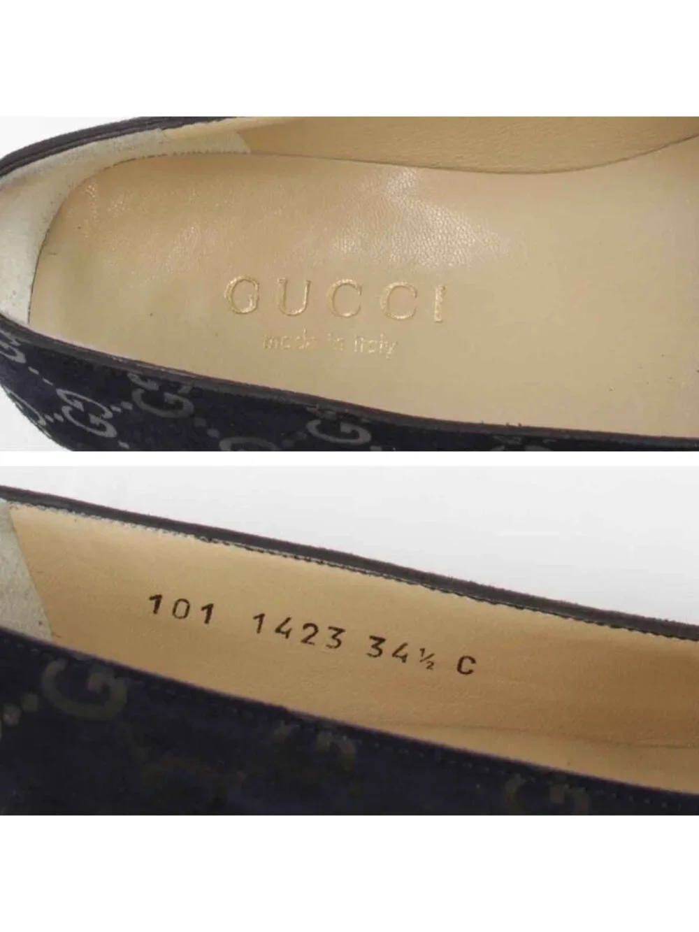 Gucci GG Suede Pumps 34.5 Navy Heel
